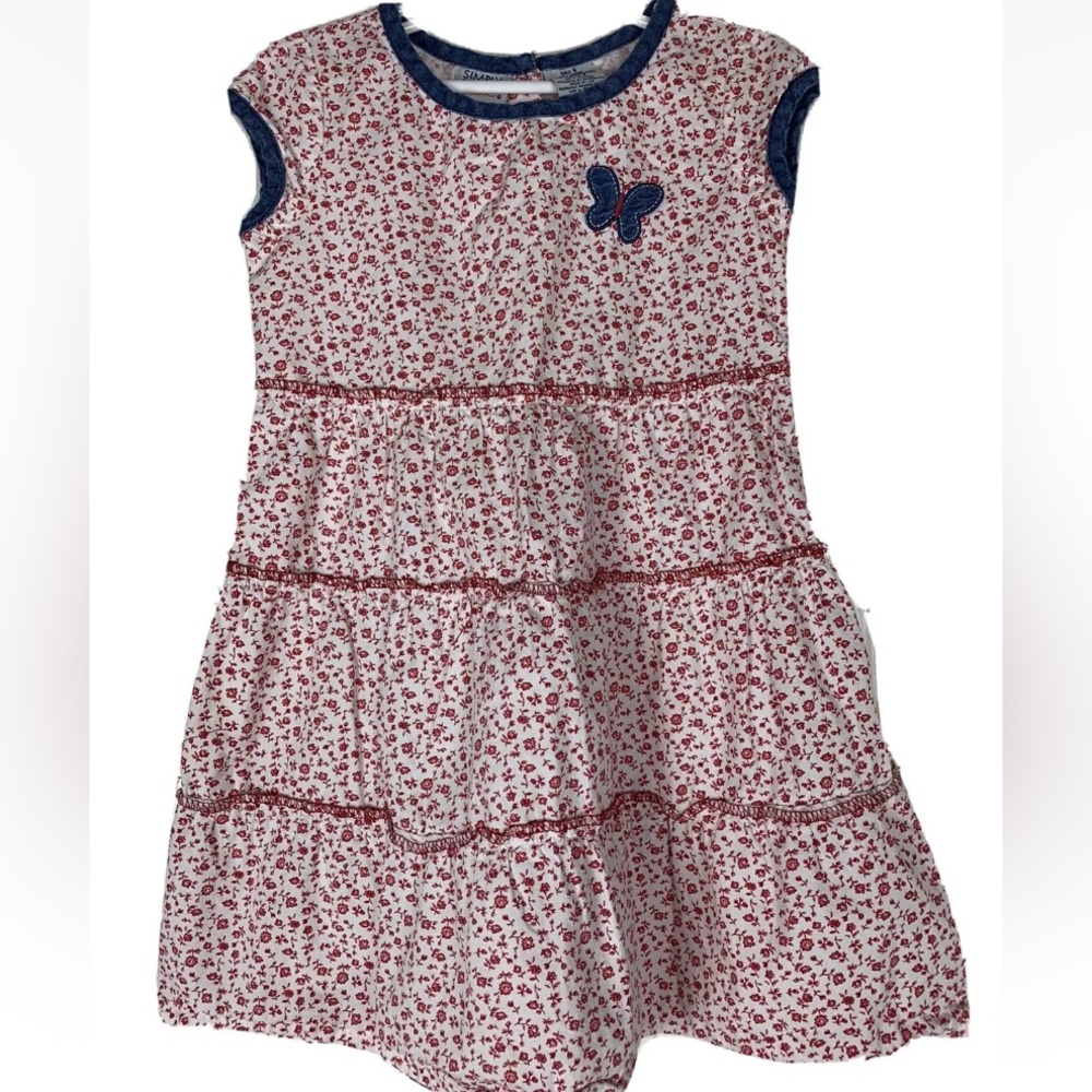 Simply Basic Girls Dress Classic Layered Red Floral 100% Cotton Size 6